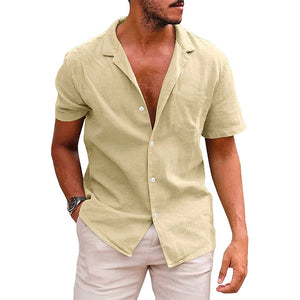 LuxioWear Mens Casual Button-Down Shirt | Summer Linen Cotton Beach Shirt