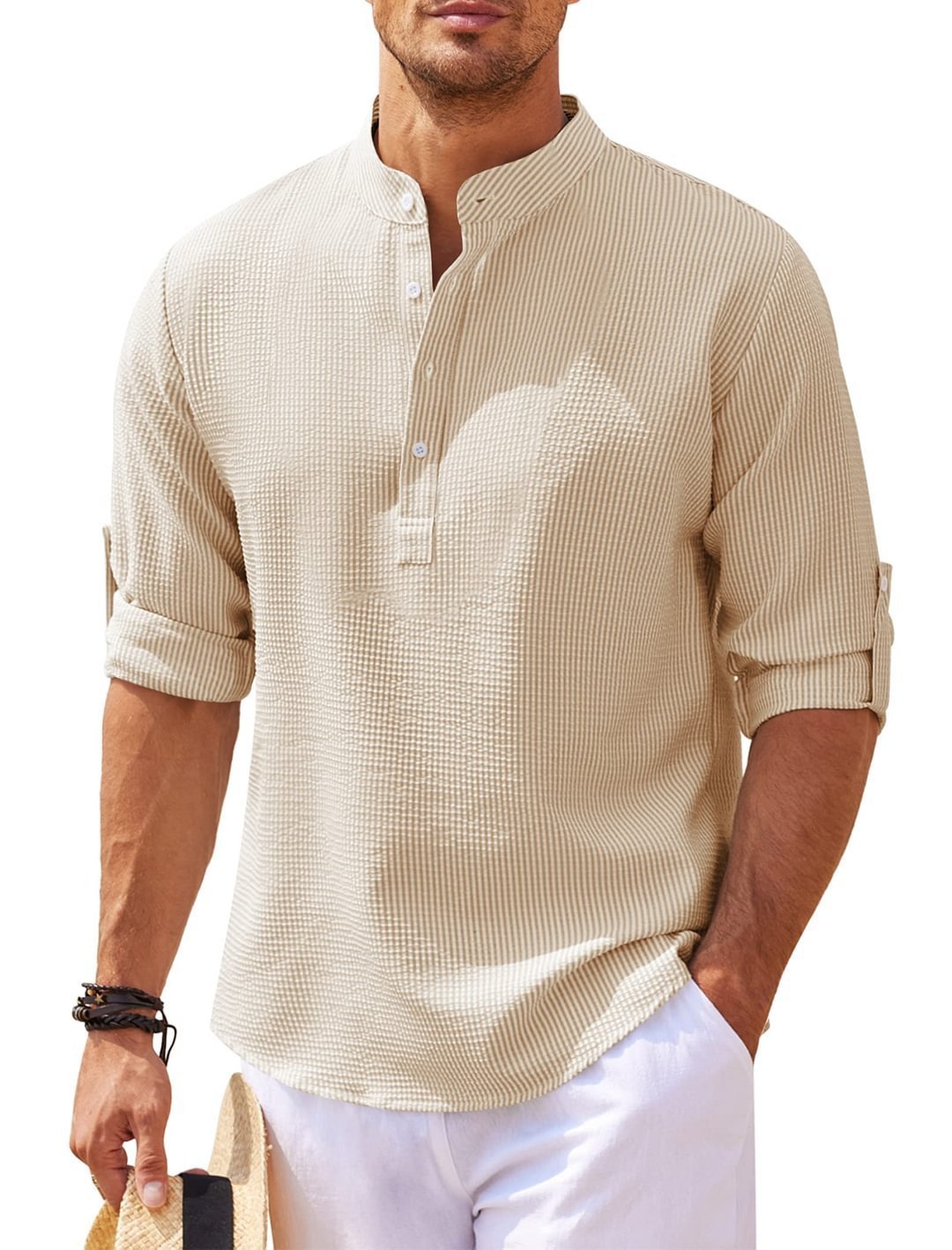 LuxioWear Mens Casual Shirt | Loose Fit Stand Collar Autumn Shirt