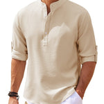 LuxioWear Mens Casual Shirt | Loose Fit Stand Collar Autumn Shirt