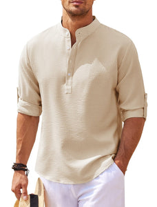 LuxioWear Mens Casual Shirt | Loose Fit Stand Collar Autumn Shirt