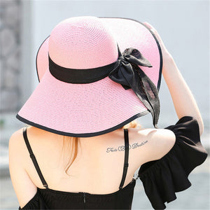 LuxioWear Women’s Summer Sun Hat | Foldable Straw Floppy Beach Hat with Bow