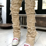 LuxioWear Men’s Stacked Jeans | Slim Fit Patched Cotton Trousers