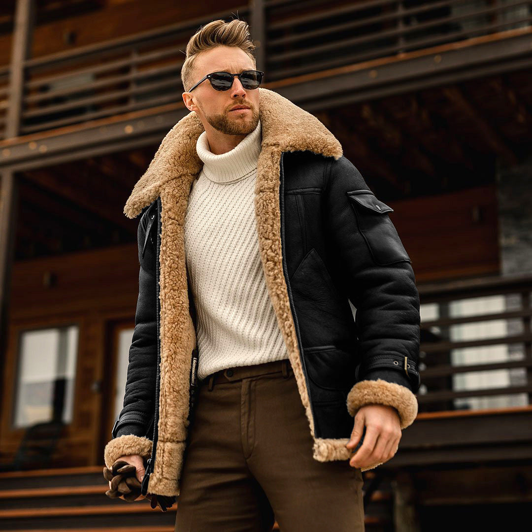 LuxioWear Mens Winter Jacket | Military Fleece Coat with Fur Collar