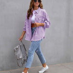 LuxioWear Ripped Shirt Jacket for Women | Casual Autumn Spring Top