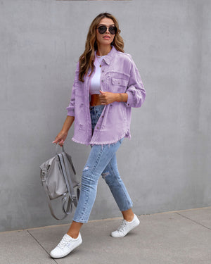LuxioWear Ripped Shirt Jacket for Women | Casual Autumn Spring Top