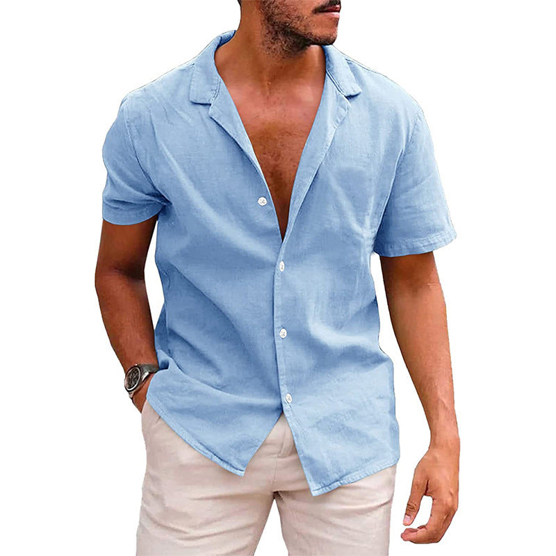 LuxioWear Mens Casual Button-Down Shirt | Summer Linen Cotton Beach Shirt
