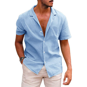 LuxioWear Mens Casual Button-Down Shirt | Summer Linen Cotton Beach Shirt