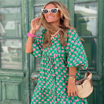 LuxioWear Bohemian Maxi Dress | Vintage Floral V-Neck Summer Outfit