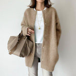 LuxioWear Womens Cardigan | Loose Round Neck Solid Color Jacket