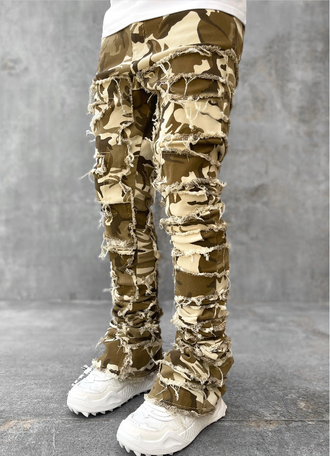 LuxioWear Men’s Stacked Jeans | Slim Fit Patched Cotton Trousers