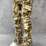 LuxioWear Men’s Stacked Jeans | Slim Fit Patched Cotton Trousers