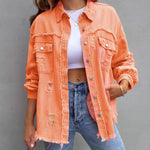 LuxioWear Ripped Shirt Jacket for Women | Casual Autumn Spring Top