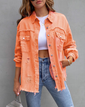 LuxioWear Ripped Shirt Jacket for Women | Casual Autumn Spring Top