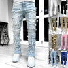 LuxioWear Men’s Stacked Jeans | Slim Fit Patched Cotton Trousers