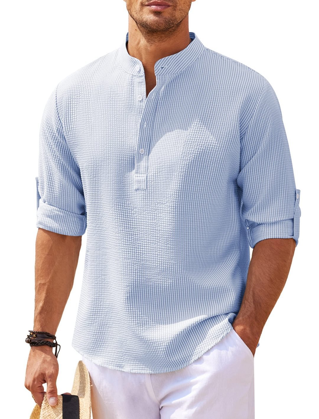 LuxioWear Mens Casual Shirt | Loose Fit Stand Collar Autumn Shirt