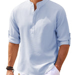 LuxioWear Mens Casual Shirt | Loose Fit Stand Collar Autumn Shirt