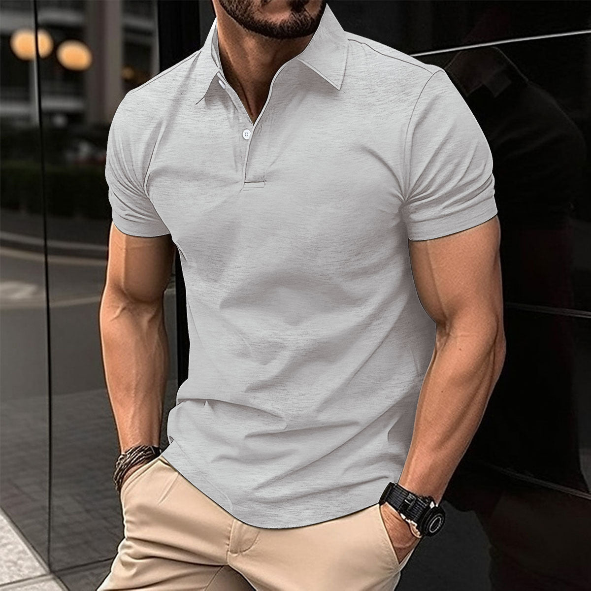 LuxioWear Mens Polo Shirt | Summer Short Sleeve Button Lapel Top