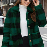 Luxiowear Women's Plaid Plush Jacket | Warm Winter Long Sleeve Casual Coat
