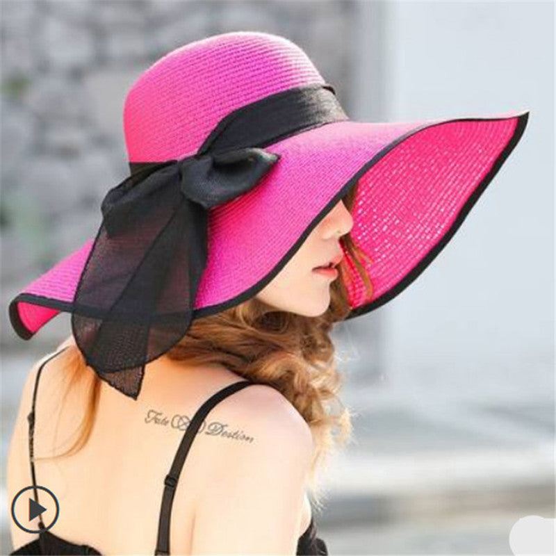 LuxioWear Women’s Summer Sun Hat | Foldable Straw Floppy Beach Hat with Bow