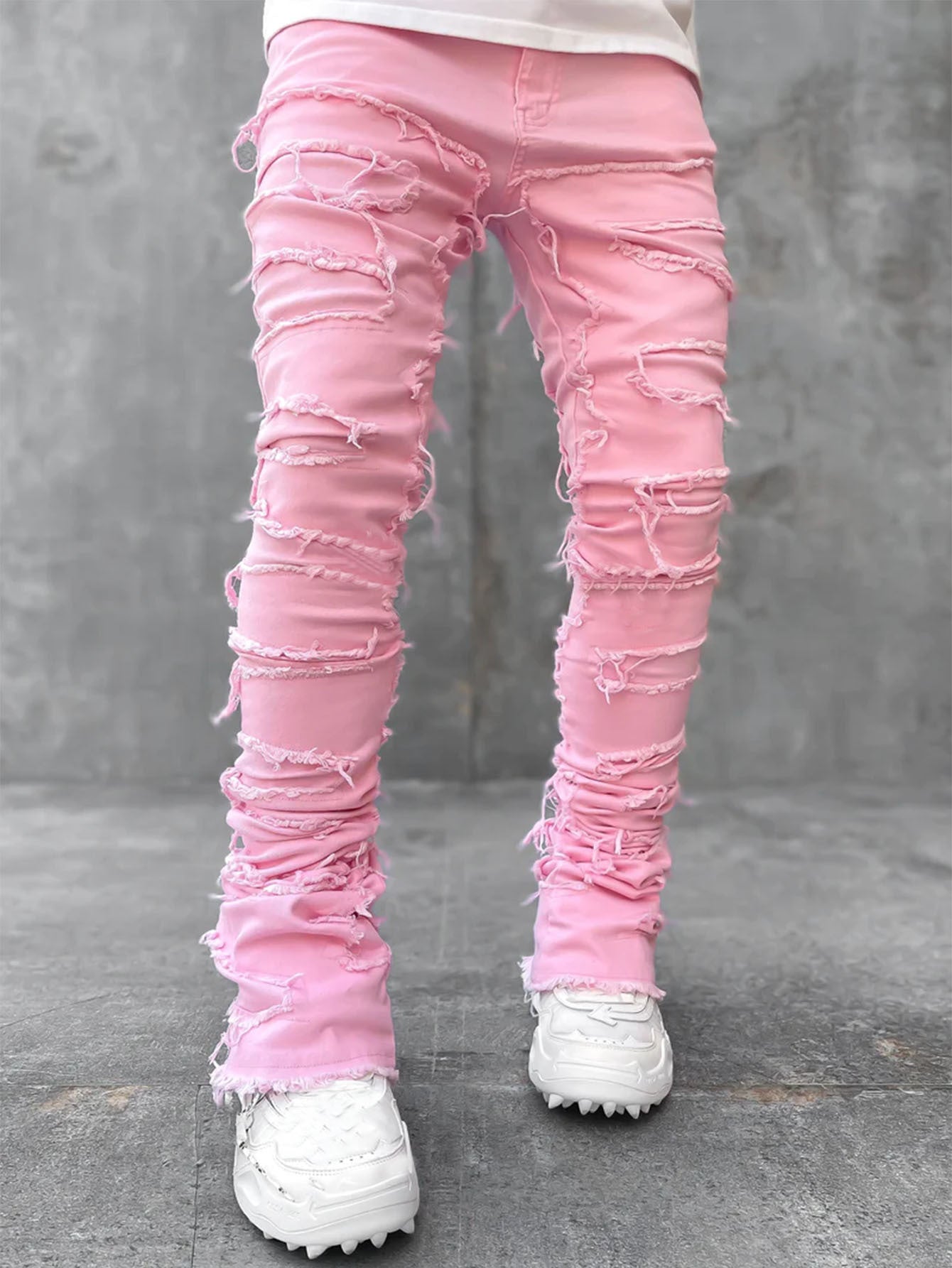 LuxioWear Men’s Stacked Jeans | Slim Fit Patched Cotton Trousers