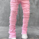 LuxioWear Men’s Stacked Jeans | Slim Fit Patched Cotton Trousers