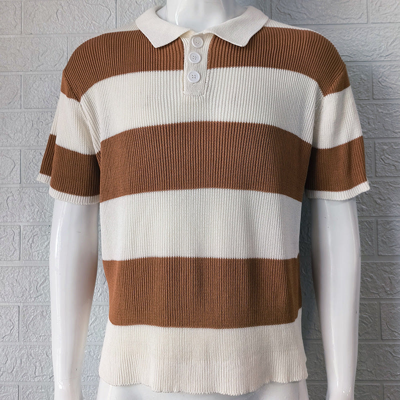 LuxioWear Mens Lapel Sweater | Slim Fit Short Sleeve Summer Top