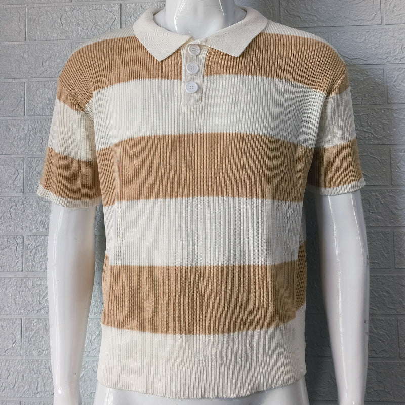 LuxioWear Mens Lapel Sweater | Slim Fit Short Sleeve Summer Top