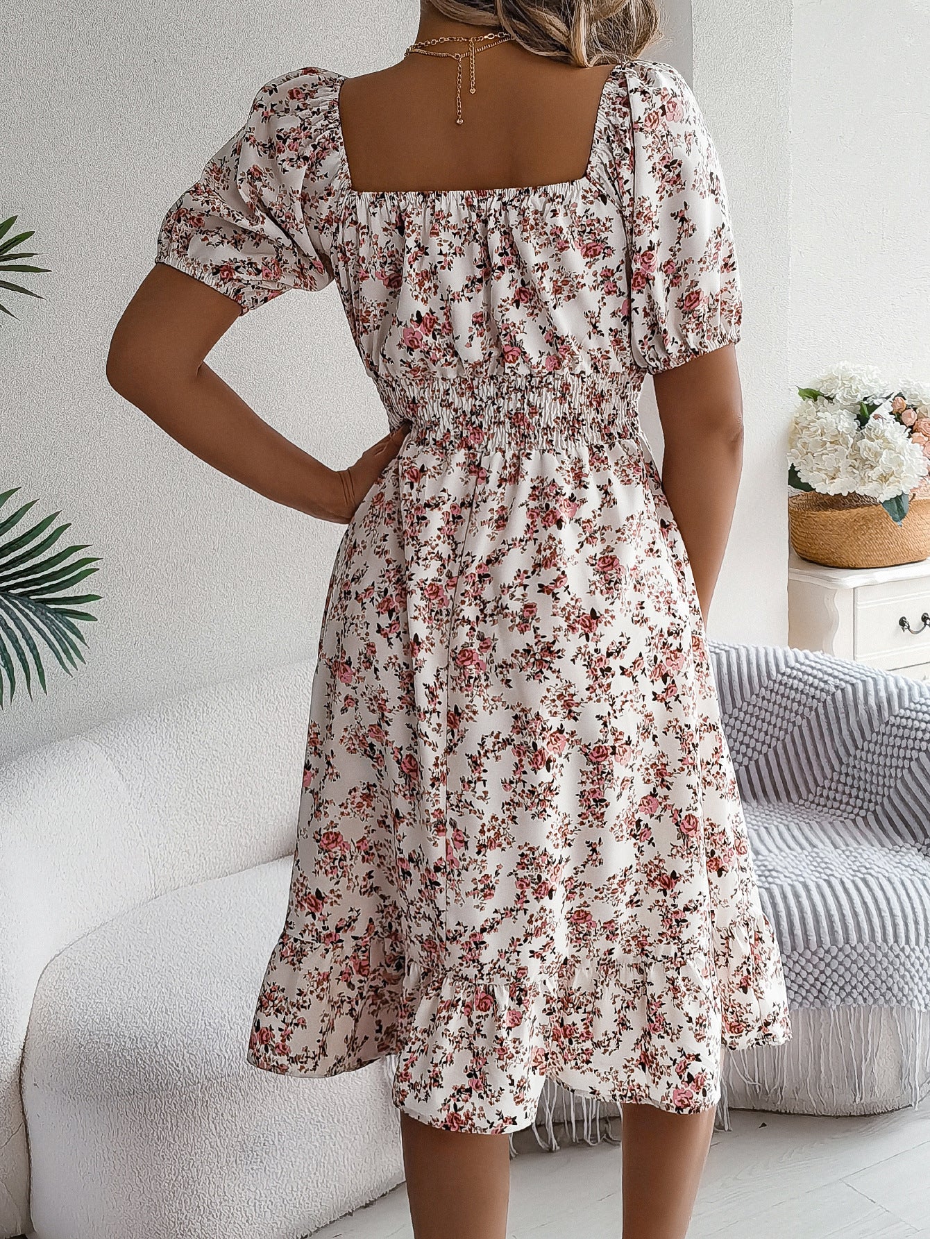 LuxioWear Floral Print Dress | Square Collar Ruffle Summer Outfit
