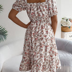 LuxioWear Floral Print Dress | Square Collar Ruffle Summer Outfit