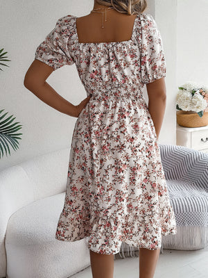 LuxioWear Floral Print Dress | Square Collar Ruffle Summer Outfit