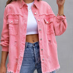 LuxioWear Ripped Shirt Jacket for Women | Casual Autumn Spring Top