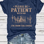 LuxioWear Western Denim Retro T-Shirt | Round Neck Short Sleeve Print Top