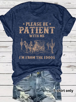 LuxioWear Western Denim Retro T-Shirt | Round Neck Short Sleeve Print Top