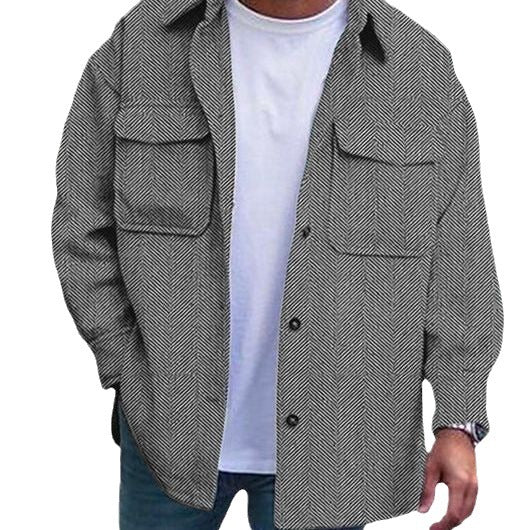 Men’s Casual Long Sleeve Polyester Top | Round Hem Fold Design Shirt