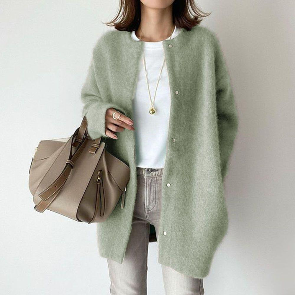 LuxioWear Womens Cardigan | Loose Round Neck Solid Color Jacket