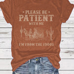 LuxioWear Western Denim Retro T-Shirt | Round Neck Short Sleeve Print Top