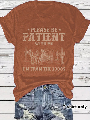 LuxioWear Western Denim Retro T-Shirt | Round Neck Short Sleeve Print Top