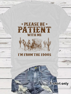 LuxioWear Western Denim Retro T-Shirt | Round Neck Short Sleeve Print Top
