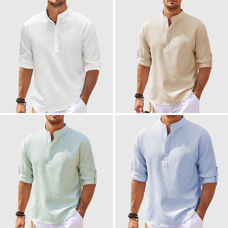 LuxioWear Mens Casual Shirt | Loose Fit Stand Collar Autumn Shirt