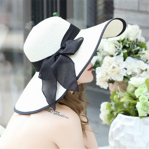 LuxioWear Women’s Summer Sun Hat | Foldable Straw Floppy Beach Hat with Bow