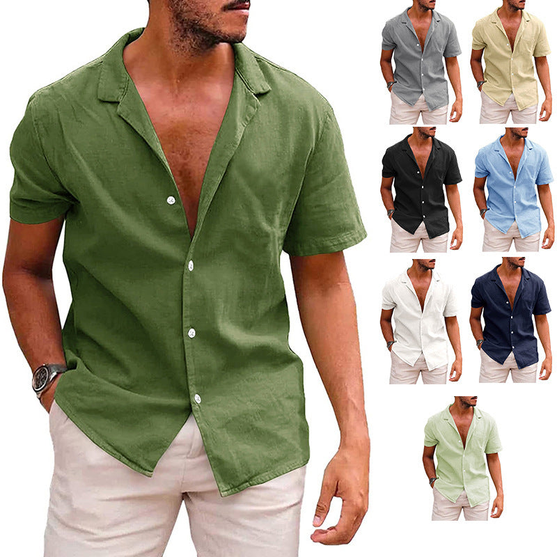 LuxioWear Mens Casual Button-Down Shirt | Summer Linen Cotton Beach Shirt