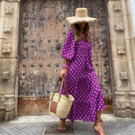 LuxioWear Bohemian Maxi Dress | Vintage Floral V-Neck Summer Outfit