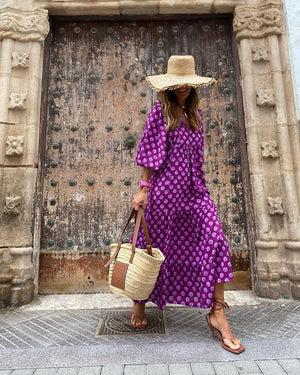 LuxioWear Bohemian Maxi Dress | Vintage Floral V-Neck Summer Outfit