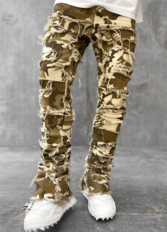 LuxioWear Men’s Stacked Jeans | Slim Fit Patched Cotton Trousers