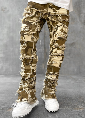 LuxioWear Men’s Stacked Jeans | Slim Fit Patched Cotton Trousers