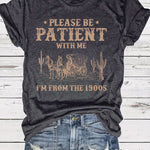 LuxioWear Western Denim Retro T-Shirt | Round Neck Short Sleeve Print Top