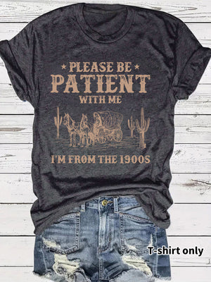 LuxioWear Western Denim Retro T-Shirt | Round Neck Short Sleeve Print Top