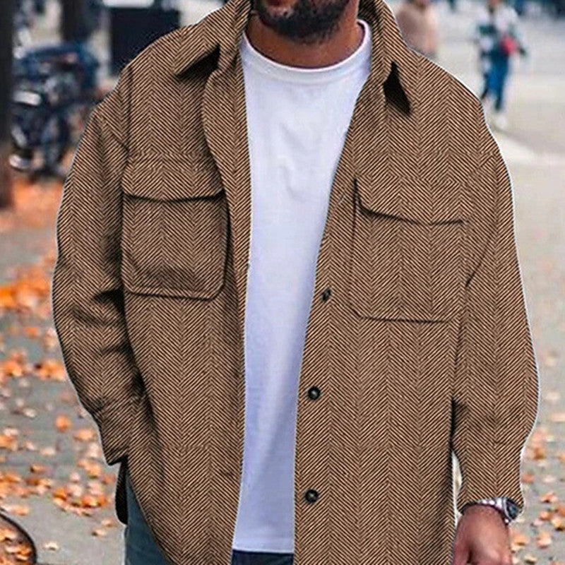 Men’s Casual Long Sleeve Polyester Top | Round Hem Fold Design Shirt