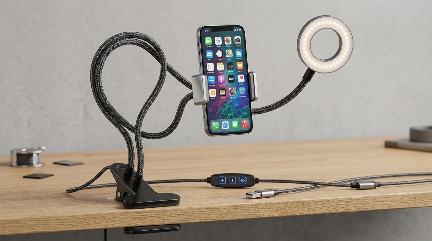 8cm LED Selfie Ring Light with Phone Holder | USB Dimmable Ring Light