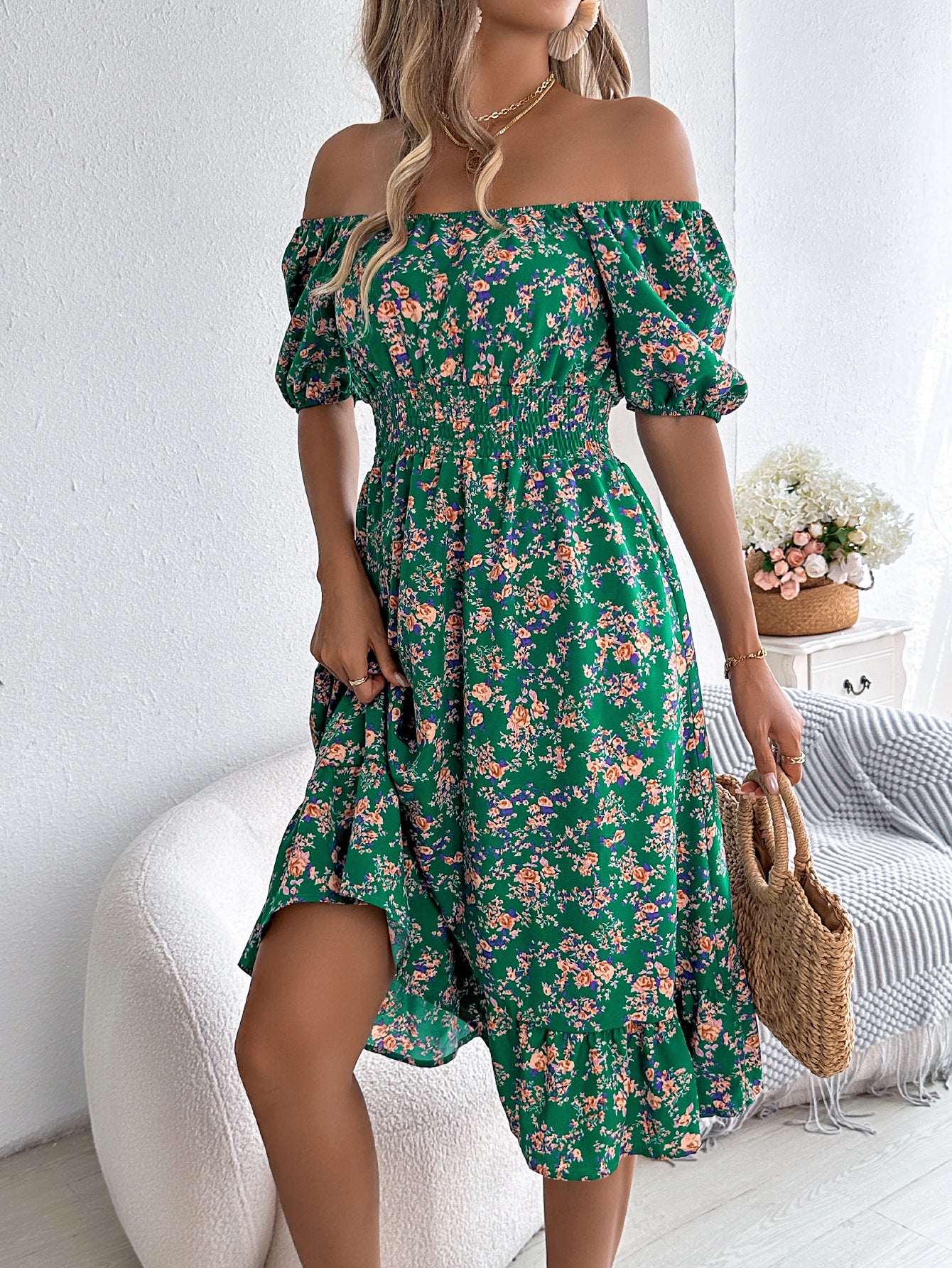 LuxioWear Floral Print Dress | Square Collar Ruffle Summer Outfit